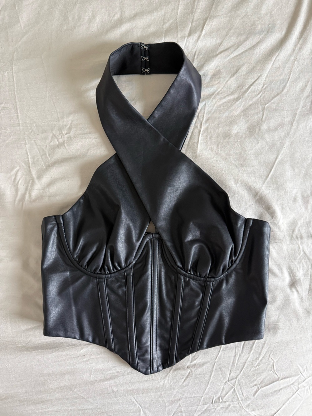 NBD Black Faux Leather Cross-Front Corset Jacket
